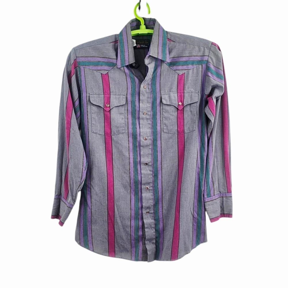 Vintage 80s Panhandle Slim Pearl Snap Shirt Medium 15.5 Striped Western USA